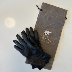 Fratelli Orsini Isabella Italian Cashmere Lined Leather Gloves - Black Sz 7